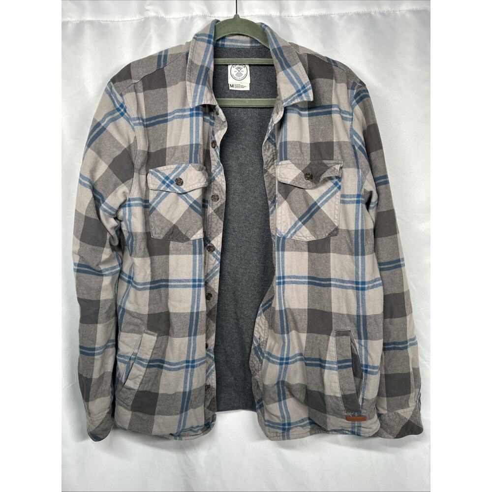 Voyager Shirt Jacket Size M Blue Gray Button Up Flap Pockets Flannel USA Men's
